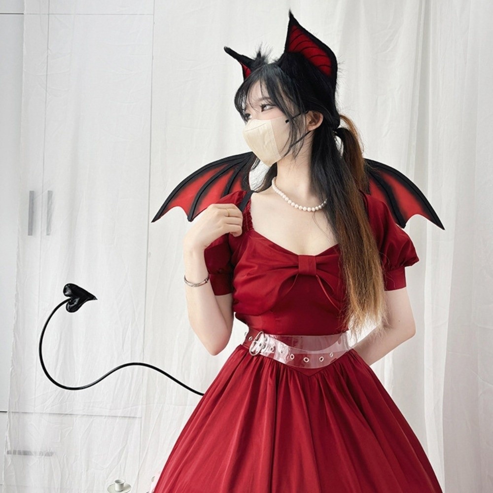 Cosplay Bat Prop - อุปกรณ์ประกอบชุดคอสเพลย์ฮาโลวีนแบบโค้งงอได้ ปีกค้างคาว 3 มิติ ขนฟู สายคาดโปร่งใส