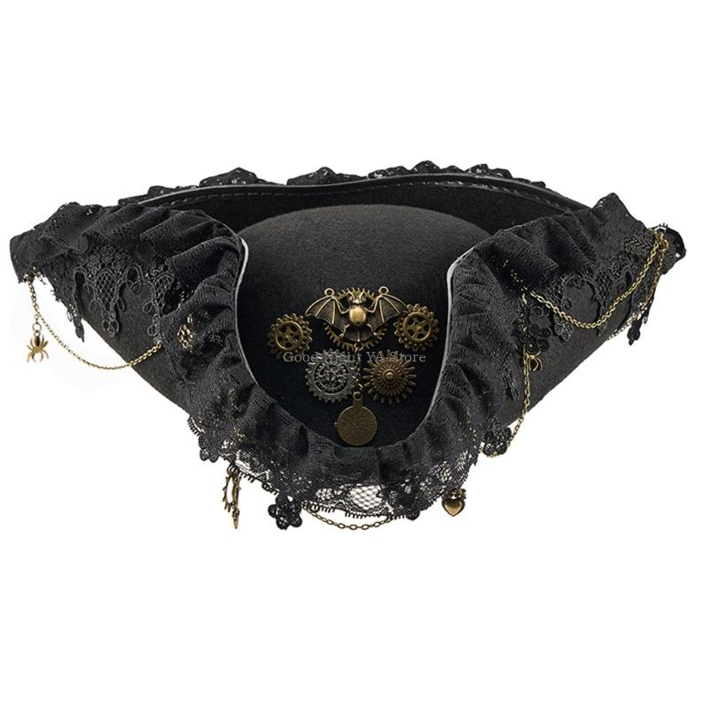 Cosplay Bat Prop - หมวกลูกไม้ Trim Bat Gear Pirate หมวกสวมบทบาทสวมบทบาทสำหรับผู้ใหญ่สำหรับชุดฮัลโลวีนและอุปกรณ์ประกอบฉากธีมวิคตอเรีย